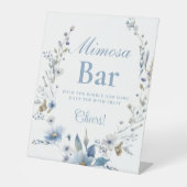 Waterverf wildflower blauw Mimosa Bar Sign Reclamebord Met Voetstuk (Voorkant)