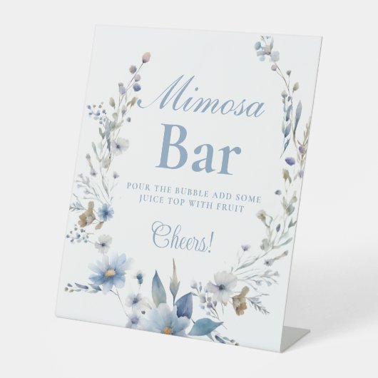 Waterverf wildflower blauw Mimosa Bar Sign Reclamebord Met Voetstuk (Voorkant)