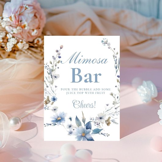 Waterverf wildflower blauw Mimosa Bar Sign Reclamebord Met Voetstuk