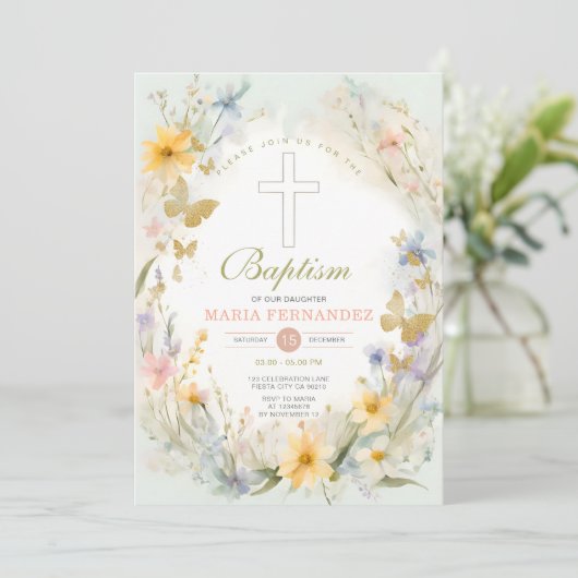 Waterverf Wildflower Bloemdoop uitnodiging (Staand voorkant)