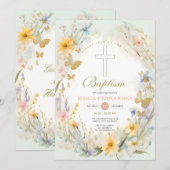 Waterverf Wildflower Bloemdoop uitnodiging (Voorkant / Achterkant)