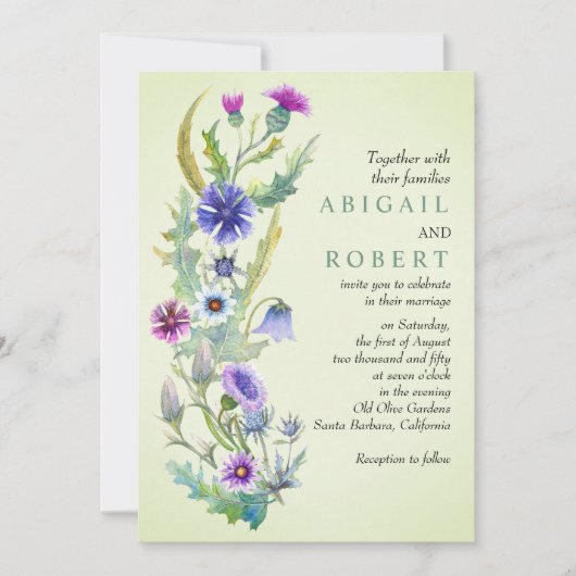 Waterverf Wildflower Bloemen bord Groen Bruiloft Kaart (Voorkant)