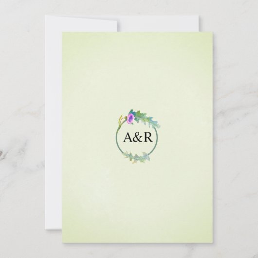 Waterverf Wildflower Bloemen bord Groen Bruiloft Kaart (Achterkant)