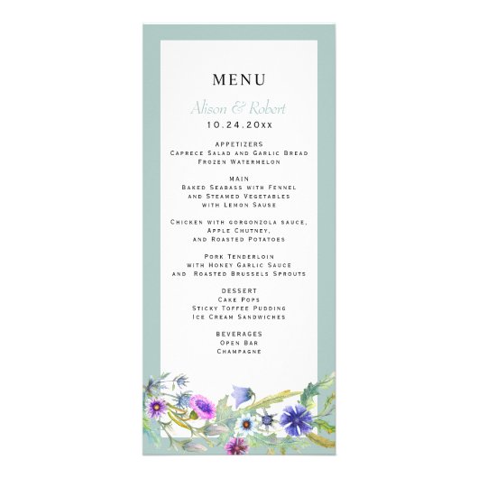 Waterverf Wildflower Bloemen Bruiloft Menukaart Reclamekaart (Voorkant)
