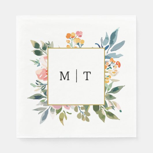 Waterverf Wildflower Bloemen Huwelijk Monogram Servet (Voorkant)