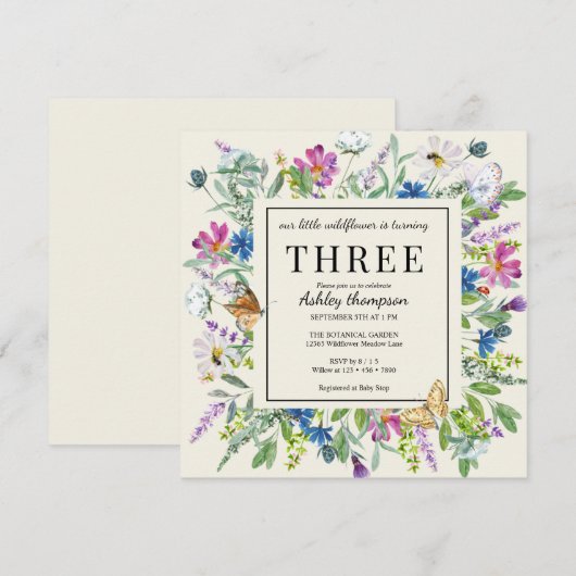 Waterverf Wildflower | Bloemen Verjaardag | Willek Kaart (Voorkant / Achterkant)