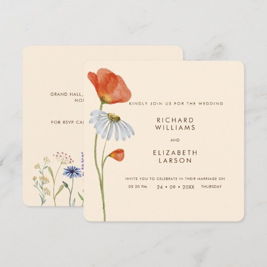 Waterverf Wildflower bloemenelegante bruiloft Kaart (Voorkant / Achterkant)
