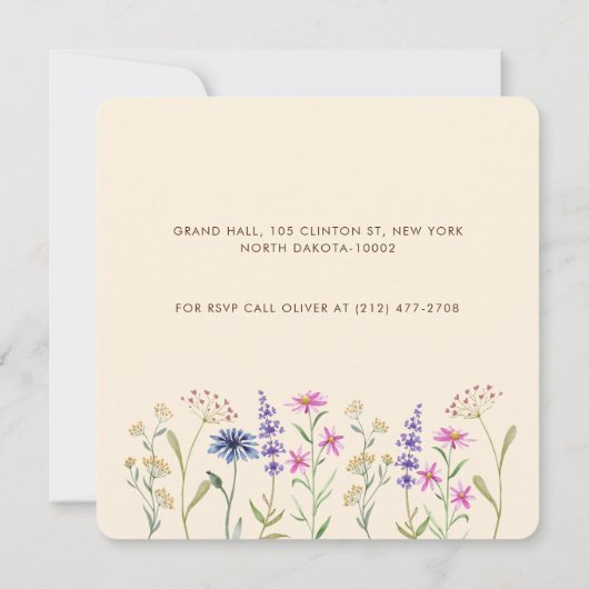 Waterverf Wildflower bloemenelegante bruiloft Kaart (Achterkant)