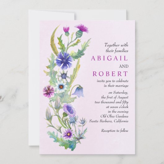 Waterverf Wildflower bloemenroze bruiloft Kaart (Voorkant)