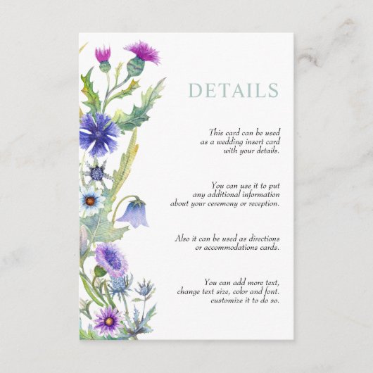 Waterverf Wildflower bloemenslinger bruiloft Informatiekaartje (Voorkant)