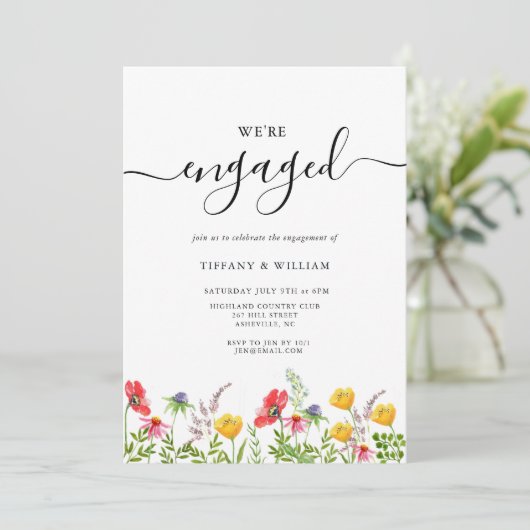 Waterverf Wildflower Bloom Verlovingsfeest Kaart (Staand voorkant)