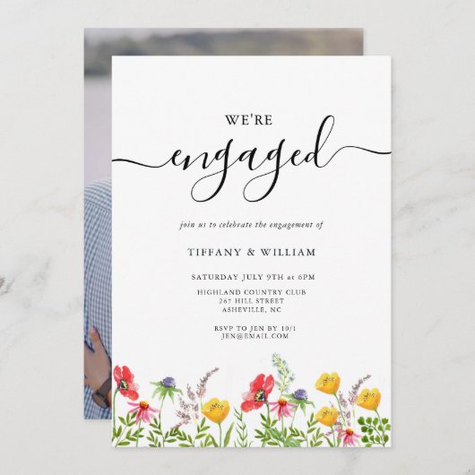 Waterverf Wildflower Bloom Verlovingsfeest Kaart (Voorkant / Achterkant)