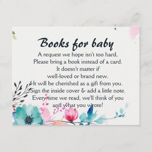 Waterverf Wildflower Blooming Baby Boekaanvraag Informatiekaartje (Voorkant)