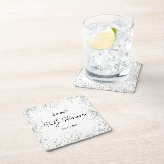 Waterverf Wildflower Blue Flower Baby shower Kartonnen Onderzetters (Insitu)