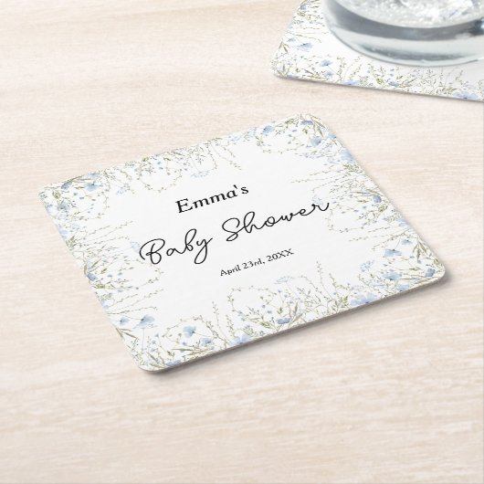 Waterverf Wildflower Blue Flower Baby shower Kartonnen Onderzetters (Schuin)