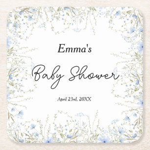 Waterverf Wildflower Blue Flower Baby shower Kartonnen Onderzetters