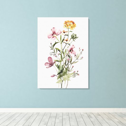 Waterverf Wildflower Boeket #1 Canvas Afdruk (Insitu (Houten vloer))