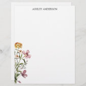Waterverf Wildflower Boeket #1 Gepersonaliseerde n Briefhoofd (Voorkant / Achterkant)