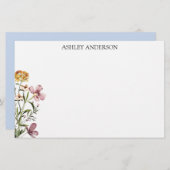 Waterverf Wildflower Boeket #1 Gepersonaliseerde n Briefpapier (Voorkant / Achterkant)