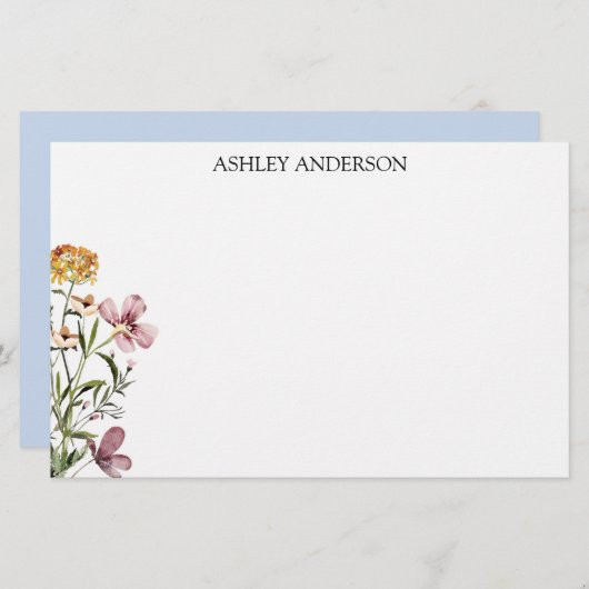 Waterverf Wildflower Boeket #1 Gepersonaliseerde n Briefpapier (Voorkant / Achterkant)