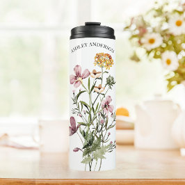 Waterverf Wildflower Boeket #1 Gepersonaliseerde n Thermosbeker