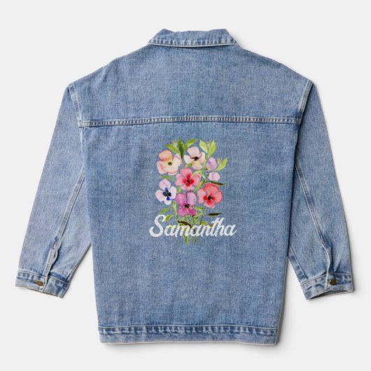 Waterverf Wildflower Boeket Elegant Vrouwelijk Denim Jacket (Achterkant)