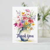 Waterverf Wildflower Boeket Gepersonaliseerd Bedankkaart (Staand voorkant)