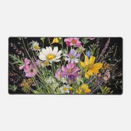 waterverf wildflower boeket op zwarte achtergrond bureaumat