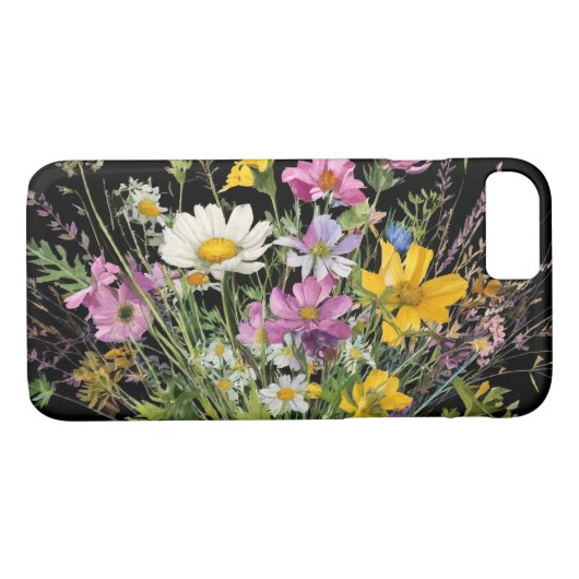waterverf wildflower boeket op zwarte achtergrond Case-Mate iPhone case (Achterkant (Horizontaal))