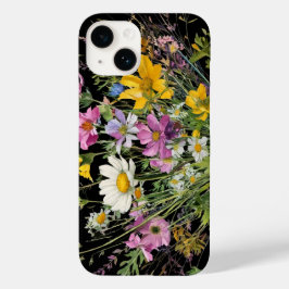 waterverf wildflower boeket op zwarte achtergrond Case-Mate iPhone 14 hoesje