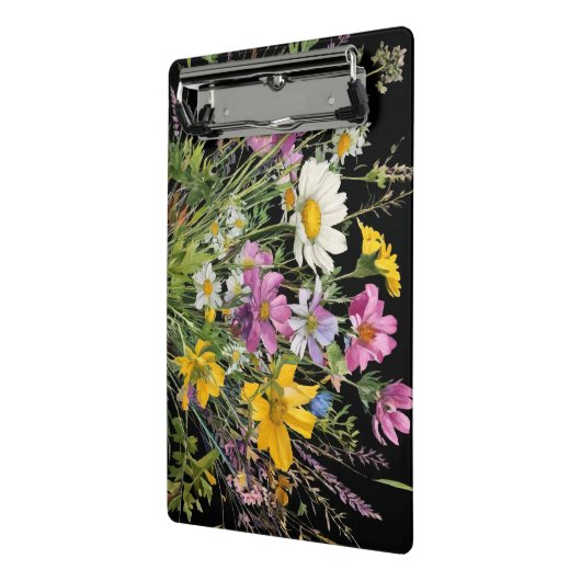 waterverf wildflower boeket op zwarte achtergrond mini klembord (Angled2)