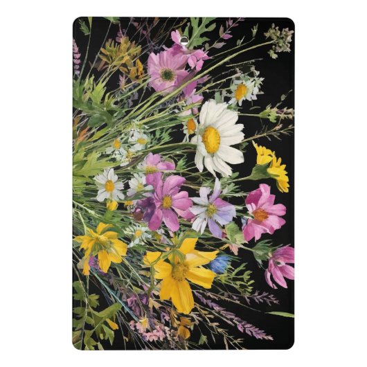 waterverf wildflower boeket op zwarte achtergrond mini klembord (Achterkant)