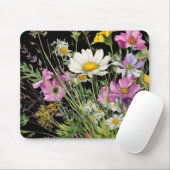 waterverf wildflower boeket op zwarte achtergrond muismat (Met muis)