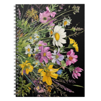 waterverf wildflower boeket op zwarte achtergrond notitieboek