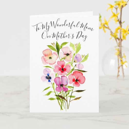 Waterverf Wildflower Boeket w/Foto Moederdag Kaart (Gele Bloem)