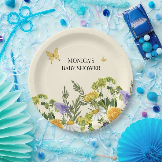 Waterverf Wildflower Boho Baby shower Papieren Bordje (Feest)