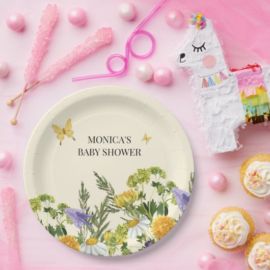 Waterverf Wildflower Boho Baby shower Papieren Bordje (Feest)