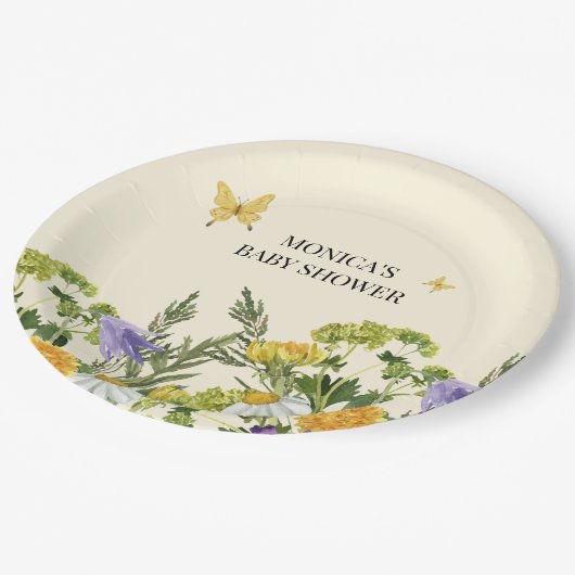 Waterverf Wildflower Boho Baby shower Papieren Bordje (Gekanteld)