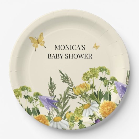 Waterverf Wildflower Boho Baby shower Papieren Bordje (Voorkant)