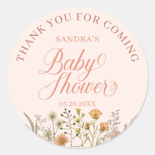 Waterverf Wildflower Boho Bedankt Baby shower Ronde Sticker