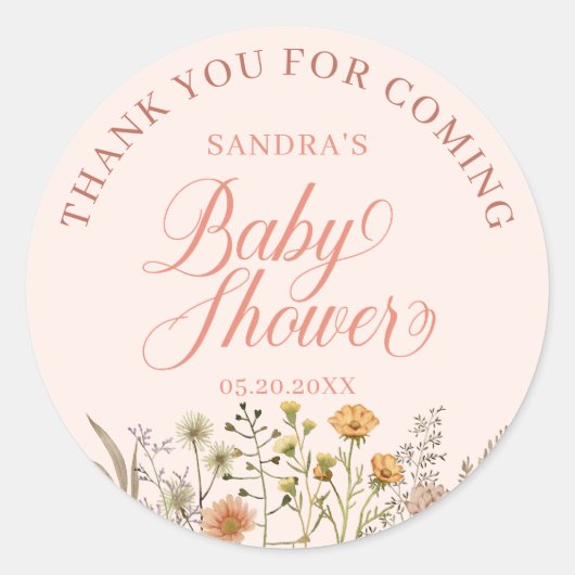 Waterverf Wildflower Boho Bedankt Baby shower Ronde Sticker (Voorkant)