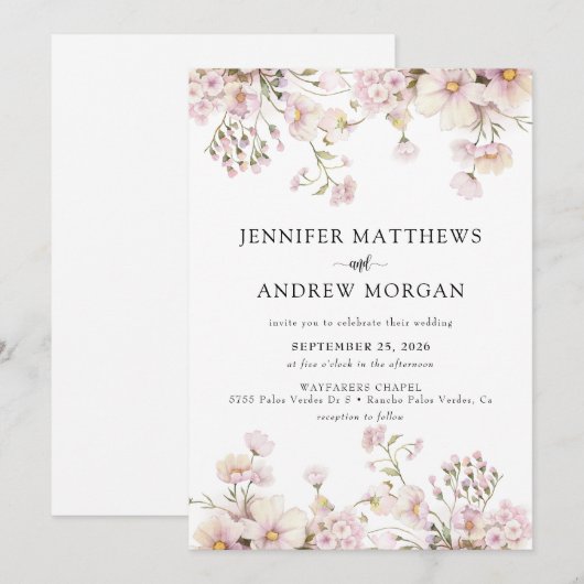 Waterverf Wildflower | Boho Bloem Bruiloft Kaart (Voorkant / Achterkant)