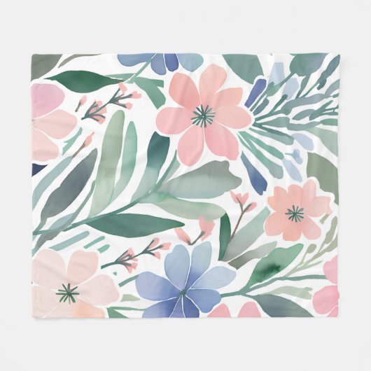 Waterverf Wildflower Boho Soft Pastel Spring Fleece Deken (Voorkant (Horizontaal))