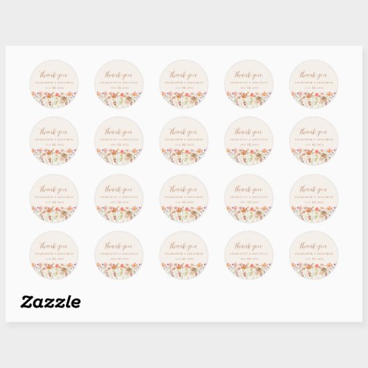 Waterverf Wildflower Boho Wedding Ronde Sticker (Vel)