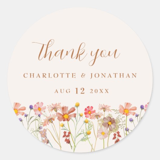 Waterverf Wildflower Boho Wedding Ronde Sticker (Voorkant)