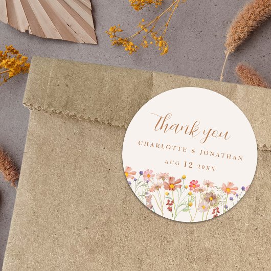 Waterverf Wildflower Boho Wedding Ronde Sticker