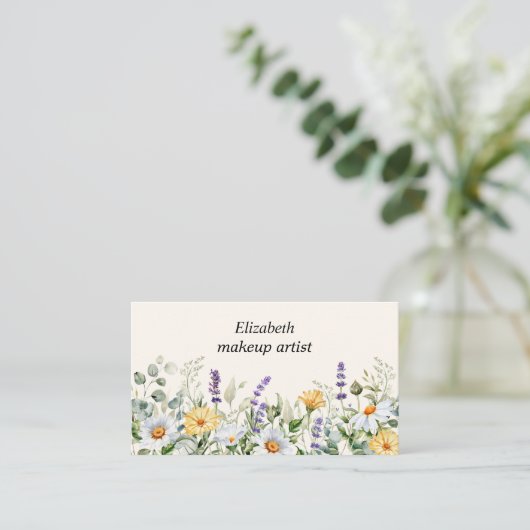 Waterverf Wildflower Border Make-up Artiest Visitekaartje (Staand voorkant)