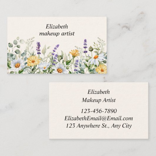 Waterverf Wildflower Border Make-up Artiest Visitekaartje (Voorkant / Achterkant)