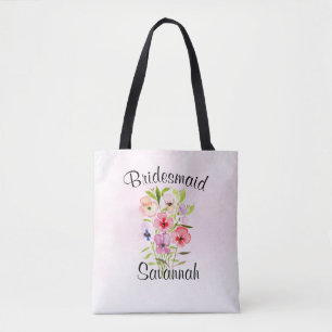 Waterverf Wildflower Bouquet Bridesmaid Wedding Tote Bag