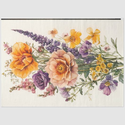 Waterverf Wildflower Bouquet Decoupage Tissuepapier (Voorkant)